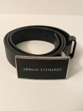 Armani Exchange Black Saffiano Leather Belt Size 38